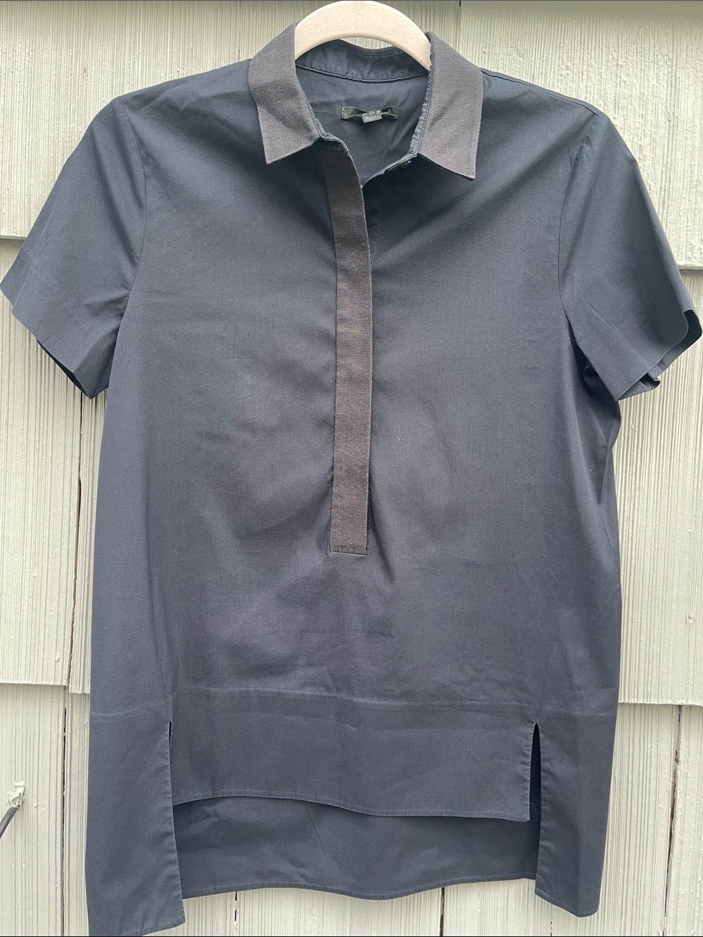 COS Men's Short-Sleeve Polo in Charcoal with Dark Contrast Placket